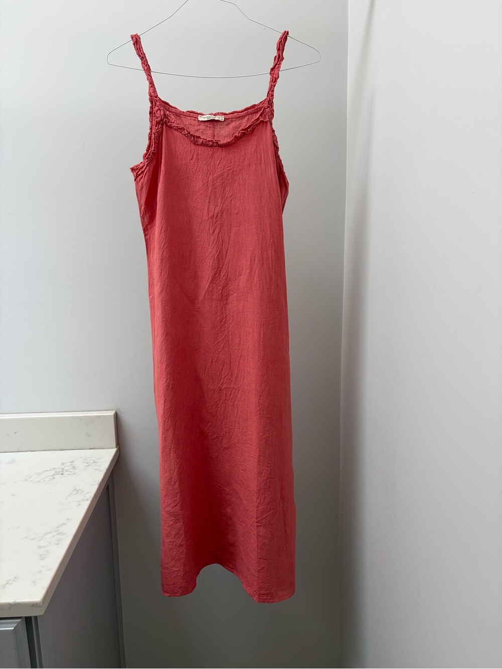 Linen  Maxi Dress in Coral Red